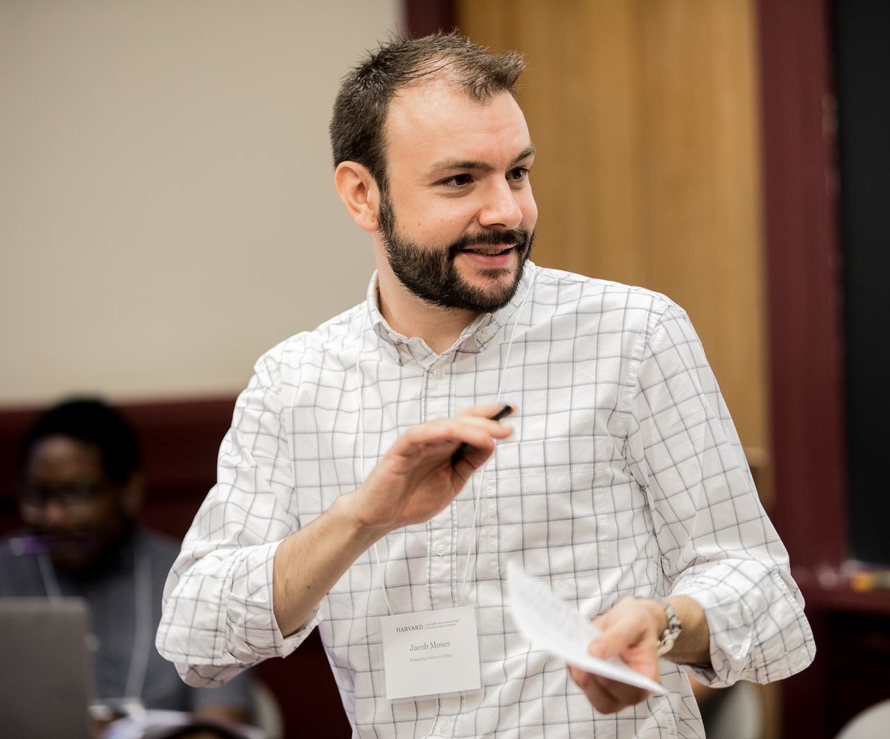 Photo of Jacob Moses leading a session at a teaching and learning conference at Harvard University.